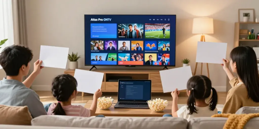 Profitez de l'expérience Atlas Pro ONTV en famille dans un salon accueillant.